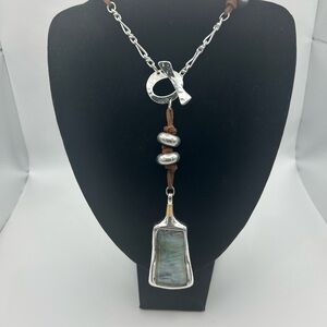 Robert Lee Morris (RLM) SOHO abalone and silver bead on leather Necklace.